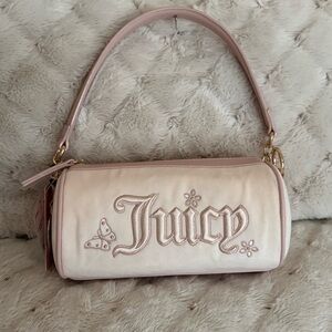 Juicy Couture Juicy in the Sky Barrel Bag - Pink & Soft White Velour NWT Y2K